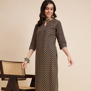 Conjunto de Kurta Étnica con Estampado Digital Azul para Mujer, RAMMAS KURTIS, Elegante, de Rayón Premium, Estilo Casual, de Rajasthan - Product Image 1