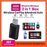 Adaptador Inalámbrico CarPlay y Android Auto, Plug and Play, Sin Retraso, USB Tipo A y C con Puerto de Carga, Mini 2 en 1, Ajuste Universal