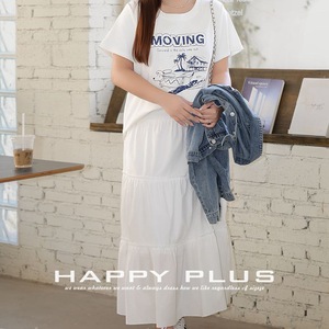 Conjunto de Falda y Camiseta Casual con Estampado de Surf para Mujer Happy Plus, Falda Midi de Gasa Blanca de Manga Corta, Corte Holgado, Talla Grande N9138 - Product Image 4