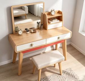 Coiffeuse scandinave en bois de hêtre massif avec miroir et tiroirs de rangement, ensemble de table de maquillage pour chambre à coucher - Product Image 4
