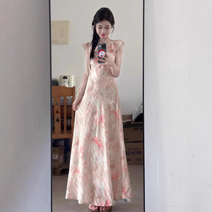 Robe longue décontractée pour femme, style coréen, imprimé floral, col en V, taille empire, pour le quotidien, été 2026 - Product Image 3