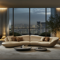 Ensemble de canapés en cuir véritable en forme de L de style européen, design minimaliste moderne, canapé multi-personnes pour grand appartement
