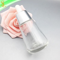 50ml bouchon en argent vide flacons compte-gouttes en verre transparent en forme d'ampoule pour l'essence de traitement du visage sérum de soins de la peau