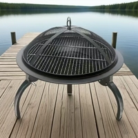 Nouvelle Brasero de Jardin Extérieur avec Protection Anti-Étincelles, Grille et Étagère pour Barbecue