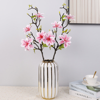 Bunga Magnolia Buatan Real Touch dari Plastik Lembut dengan 4 Kepala untuk Dekorasi Rumah Indoor, Bunga Magnolia Real Touch Baru