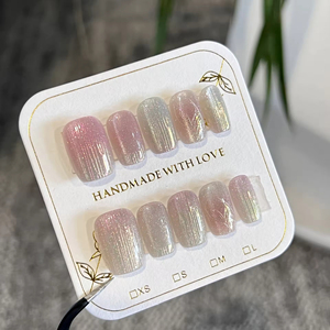 <span class=keywords><strong>Uñas</strong></span> Postizas <span class=keywords><strong>Cortas</strong></span> Cuadradas con Diseño de Ojo de Gato, 10 Piezas, Hechas a Mano, Acrílicas Gruesas, para Uso Diario, Surtidas - Product Image 4