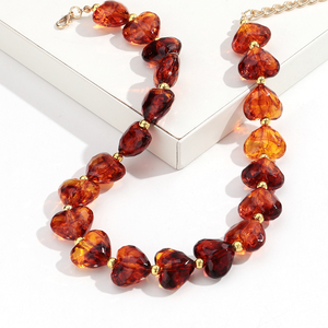 <span class=keywords><strong>Collana</strong></span> Girocollo alla Moda 2026 Nuova Collezione Dolce per Feste, con Cuore in <span class=keywords><strong>Ambra</strong></span> Acrilica Sfaccettata, per Donne e Ragazze - Product Image 1