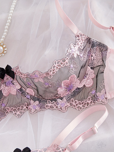 Ensemble de lingerie sexy pour femmes, maille brodée florale, doux et énergique, avec soutien-gorge à armatures - Product Image 4