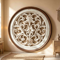 Décoration murale en bois sculpté rond vieilli style vintage, plaque murale florale en bois style ferme, décoration murale Shabby Chic pour entrée