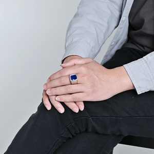 Men's Square Gemstone <b>Ring</b> <b>Titanium</b> Steel Plated 18K Gold Geometric Design Gift Jewelry - Product Image 2