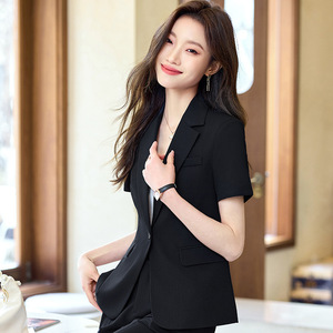 Women's Short Sleeve Suit Set Summer Thin Style Elegant Workwear Professional Office Lady Breathable Worsted Fabric - Product Image 2
