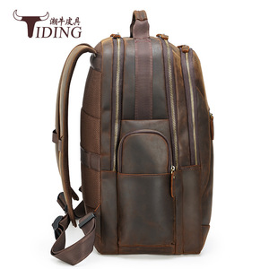Tiding Genuine Leather <b>Backpack</b> 20-35L Waterproof Men's Travel Business Laptop Bag Dark <b>Brown</b> - Product Image 3