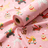 Kain Poplin Katun 100% Tenun Motif Anjing Skateboard Pink Kustom WF untuk Rok Anak Perempuan & Pakaian Anak-anak 115gsm