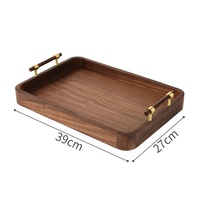 Plateau en bois de noyer de qualité supérieure avec poignées, plateau de service rectangulaire profond pour la décoration de la table à thé ou à café, style zen