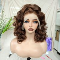 Perruques Courtes Bob 13x4 HD Lace Front en Cheveux Humains, 16 Pouces, Bourgogne, Ondulées Effet Mouillé, Densité 250%, Bouclées Profondes Afro pour Femmes