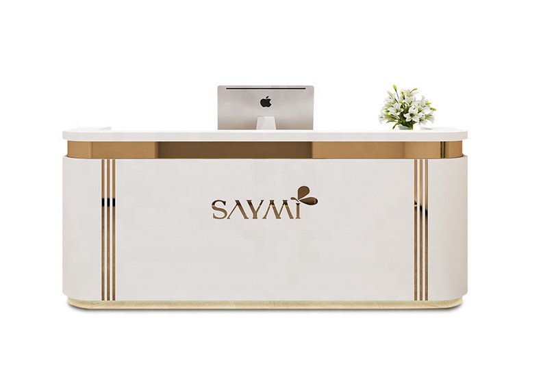 Banco Reception Con 3 Cassetti - Scrivania Accoglienza 120x48x110cm In Marmo Con Pannello Privato - Foto 11