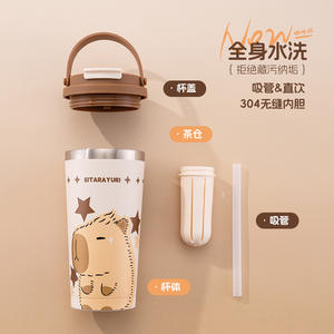 Sitarayuri Stainless Steel Tumbler 560ml Insulated Coffee <b>Mug</b> With Straw Portable <b>Travel</b> Cup - Product Image 4