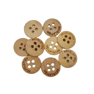 Custom Logo18L Natural Wooden Button Supplier 4 Holes Men's T-shirts Button Wood Shirts Buttons