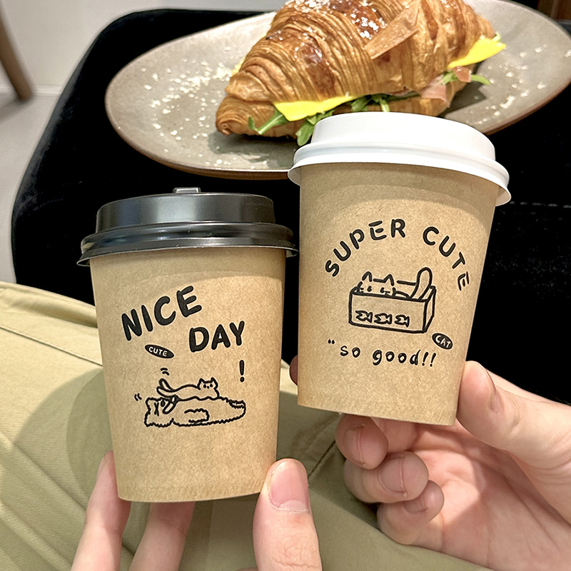 Takeout Packaging Disposable Paper Cup Factory Custom Print Logo Wholesale Paper Cup with Lid Sleeve