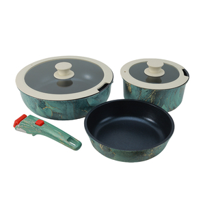 Juego de Utensilios de Cocina Profesional de 6 Piezas Antiadherentes de Acero al Carbono con <span class=keywords><strong>Mango</strong></span> Desmontable Color Verde Malaquita, Apto <span class=keywords><strong>para</strong></span> Inducción, con Logotipo Personalizado - Product Image 1