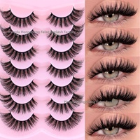 Meilleures ventes transfrontalières : Lot de 7 paires de faux cils style européen et américain, bande noire en plastique, épais, naturellement recourbés, de qualité supérieure