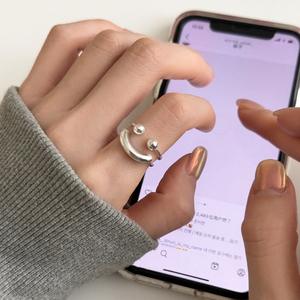 S925 Sterling Silver <b>Open</b> <b>Ring</b> with for Smiley Face Design Fashionable Personalized Korean Style Layered Playful Finger Inlay - Product Image 1