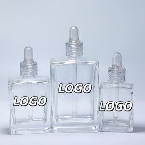 Flat Square Rectangle Luxury 15ml 30ml 50ml 100ml Glass <b>Dropper</b> <b>Bottles</b> Crystal Clear Slanted Shoulder Screen Printed Pump/Spray - Product Image 1