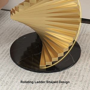 Mesa Auxiliar Moderna con Tapa de Mármol Negro y Base de Pedestal en Espiral de Acero Inoxidable Dorado, Mesa de Centro para Sala de Estar, Sofá o Mesita de Noche - Product Image 2