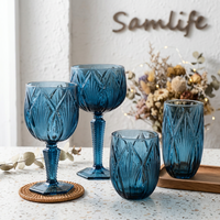 Samlife-23121 Vente en gros de sets de verres à vin vintage personnalisés en verre gaufré, ensemble de verres à vin de luxe colorés