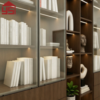 Bibliothèque sur pied en MDF au design personnalisé, finition noyer, avec vitrine LED pour salons et bibliothèques de chambres