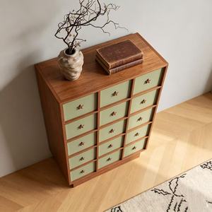 Midcentury Modern Wood <b>Storage</b> Cabinet 15 <b>Drawers</b> Flat Panel Green Living Room Furniture - Product Image 4
