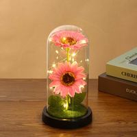 Cadeau Saint Valentin Verre Rose Galaxy Rose Tournesols Artificiels Feuille D'or Plaqué Rose Fleurs Pour La Célébration De Fête De Mariage