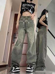 Fabricante de bajo precio al por mayor de las mujeres de estilo retro Pantalones vaqueros de pierna ancha de cintura alta Hip-hop Ropa de calle de verano - Product Image 4
