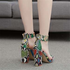 Sandalias de <span class=keywords><strong>piel</strong></span> de serpiente para <span class=keywords><strong>mujer</strong></span>, zapatos de tacón alto de alta calidad, a la moda - Product Image 6