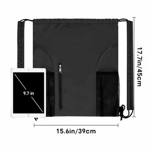 Drawstring Backpack 45cm Gym Sack Cinch <b>Bag</b> Water Resistant Front Zipper Pocket Dual Mesh Side Pockets Women Sports <b>Beach</b> School - Product Image 2