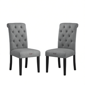 Juego de 2 Sillas de Comedor DB Leviton Tapizadas en Gris, Patas de Madera Maciza, Tapicería de Cuero, Diseño Moderno para Sala de Estar u Oficina - Product Image 1