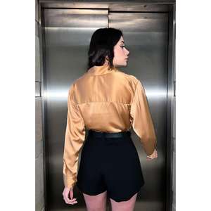 Camisas de Satén Camel al por Mayor para Mujer, Diseños Florales y Lisos, Estilo Retro Vintage, Algodón, Talla XL, Botones, para Oficina, Primavera - Product Image 1