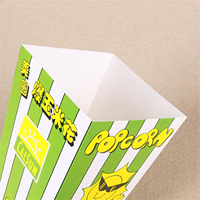 Boîte à popcorn en papier rayé vert jetable avec logo personnalisé KM, emballages écologiques pour en-cas
