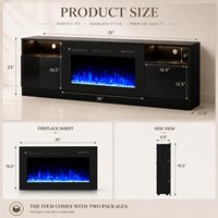 Meuble TV tout noir de 70 pouces, centre de divertissement Kalsubo avec foyer électrique de 36 pouces, armoire de rangement LED 12 couleurs