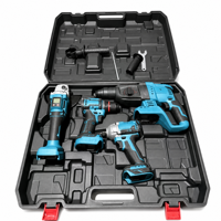 Kit combiné d'outils électriques sans fil 4 pièces : marteau perforateur, meuleuse d'angle, perceuse, clé à chocs, avec mallette de transport rigide, garantie 1 an