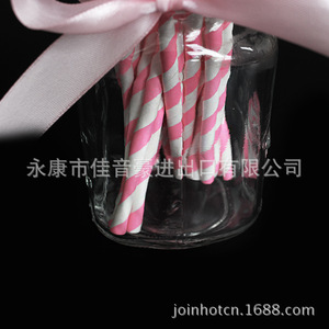 Pink Striped <b>Paper</b> Straws Disposable <b>Biodegradable</b> Eco Friendly Party Drink Straws Straight Pipe #14 Rose Pink Stripes - Product Image 4