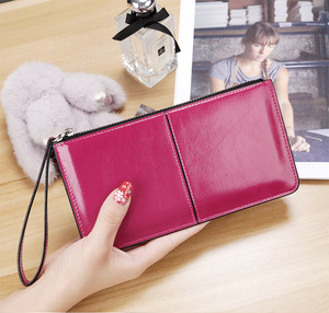 Nouvelle collection : Portefeuille long élégant en cuir huilé pour <span class=keywords><strong>femme</strong></span>, disponible en plusieurs couleurs vives, excellente qualité, vente en gros, très demandé. - Product Image 1