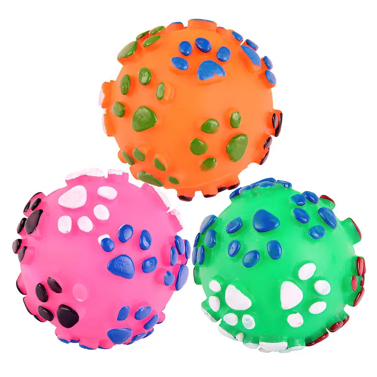 गर्म बेच Vinyl रंगीन पैरों के निशान कुत्ते आवाज खिलौना गेंद दाढ़ प्रशिक्षण पालतू कुत्ते चबाना चीख़ गेंद खिलौना