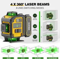 Niveau laser vert 4D avec trépied, alimenté par batterie, auto-nivelant pour la pose d'images, les travaux de carrelage et la rénovation de la maison