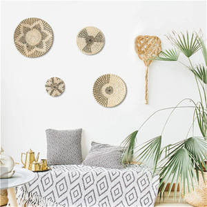 Decoración de Pared de Mimbre Estilo Hampton, Abanico de Rafia, Decoración Redonda de Bambú, Arte Bohemio Naranja, Decoración Tejida para Dormitorio - Product Image 3