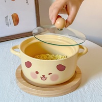 Bol à ramen en céramique minimaliste coréen avec couvercle, compatible micro-ondes, pour dortoirs étudiants, récipient pour nouilles instantanées