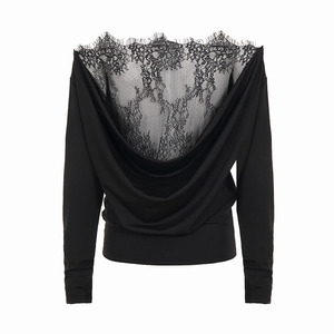 Top de Punto Reversible Sexy para Mujer, Espalda Descubierta, Cuello Drapeado, Manga Larga con Encaje, Hombros Descubiertos, Estilo Y2K, Ropa Urbana, Poliéster/Algodón - Product Image 2