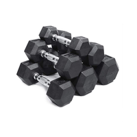 Haltères hexagonaux en acier massif avec revêtement en caoutchouc, finition personnalisée en caoutchouc, poids de 60 kg, pour salle de sport commerciale et fitness