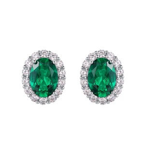 Pendientes Retro Ovalados con Esmeralda Cultivada en Laboratorio, Plata de Ley S925, Gema de Color Completo, Joyería de Lujo Ligero para Mujer - Product Image 1