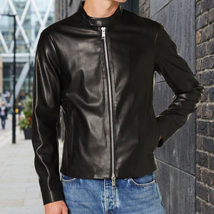 Solid Color Casual <b>Men's</b> Eco-Friendly Breathable Leather Winter <b>Jacket</b> Zipper Hooded Front Logo Customizable OEM Service - Product Image 3
